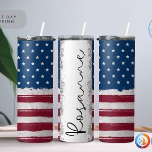 Personalized American Flag Tumbler, Custom Insulated Tumbler, American Flag Gifts, American Flag Cup, Patriotic Tumbler, Fourth of July Gift
