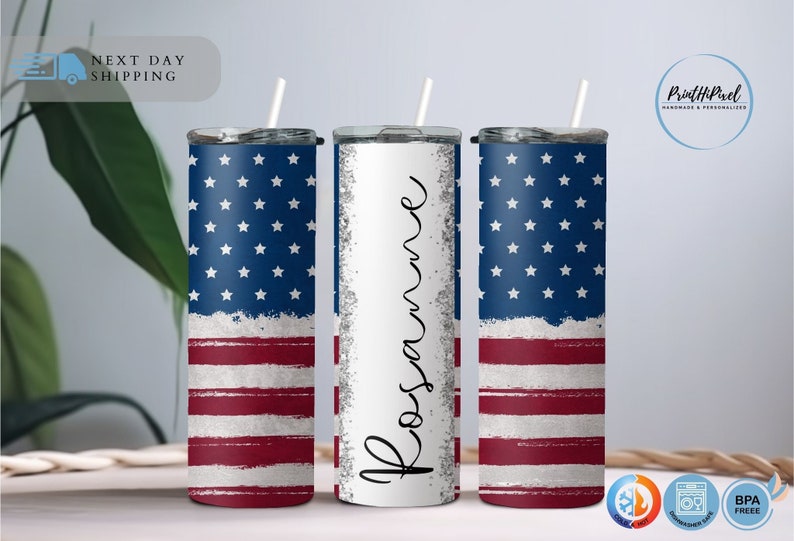 Personalized American Flag Tumbler, Custom Insulated Tumbler, American Flag Gifts, American Flag Cup, Patriotic Tumbler, Fourth of July Gift