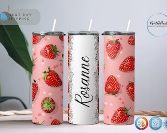 Strawberry Tumbler, Personalized Name Tumblers, Fruit Tumbler, Custom Strawberry Cup, Strawberry Gifts, Strawberry Lovers, Gift for Her