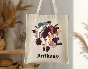 Personalized Name Canvas Tote Bags Artistic Selection Unique Design Baseball-Basketball-Football-Soccer-Hockey-Tennis-Volleyball-Boxing-Gym