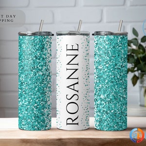 Personalized Glitter Name Tumbler, Custom Tumbler Glitter Effect, Silver Glitter Tumbler, Beach Tumbler, Summer Tumbler,Glitter 20oz Tumbler