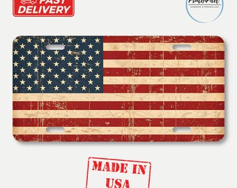 American Flag Aluminum License Plate, Patriotic Front Car Plate, Custom Car Accessory, Aluminum Car Tag, Gift for Dad, Car Lover Gift