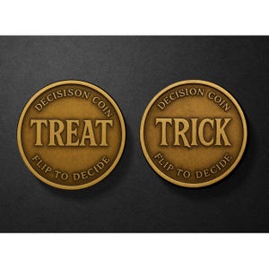 Trick or Treat Decision Coin, Spooky Party Favor, Halloween Game Token, Halloween Collectible Flip Coin, Trick or Treat Gift