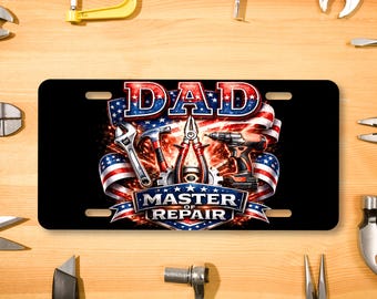 Master of Repair Dad License Plate, Custom Photo car decor accessory, Fathers Day Gift for Car Lover