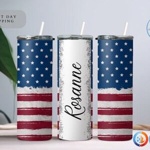Personalized American Flag Tumbler, Custom Insulated Tumbler, American Flag Gifts, American Flag Cup, Patriotic Tumbler, Fourth of July Gift