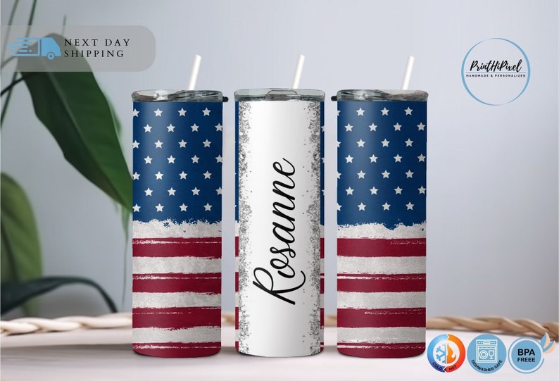 Personalized American Flag Tumbler, Custom Insulated Tumbler, American Flag Gifts, American Flag Cup, Patriotic Tumbler, Fourth of July Gift