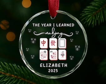 Mahjong Glass Ornament, Personalized Mahjong Lover Christmas Ornament, New Mahjong Hobby Gift, Mahjong Group Gift 2025, Game Night Keepsake