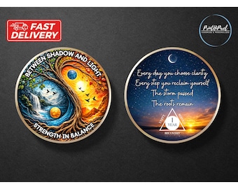 Personalized Sobriety Coin with any years, Celebrate Sobriety Milestones, Yin Yang Tree of Life AA Medallion, Recovery Sobriety Token