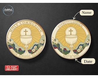 Personalized First Communion Coin with name, Christian Catholic Coin, Bible Verse Boys First Communion Gift, Godson Goddaughter present