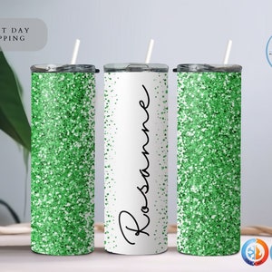 Personalized Glitter Name Tumbler, Custom Tumbler Glitter Effect, Silver Glitter Tumbler, Beach Tumbler, Summer Tumbler,Glitter 20oz Tumbler