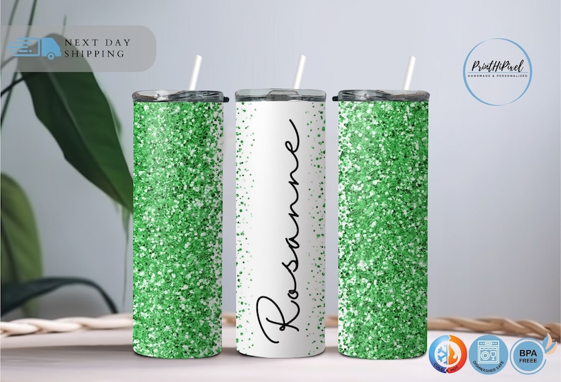 Personalized Glitter Name Tumbler, Custom Tumbler Glitter Effect, Silver Glitter Tumbler, Beach Tumbler, Summer Tumbler,Glitter 20oz Tumbler