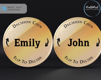 Decision Coin, Custom Name Brass Coin, Couples Flip Coin, Gifts for Her and Him, Anniversary Gift,  Birthday Gift, Gifts for Her