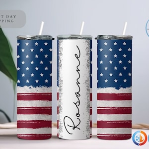 Personalized American Flag Tumbler, Custom Insulated Tumbler, American Flag Gifts, American Flag Cup, Patriotic Tumbler, Fourth of July Gift