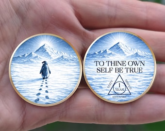 Personalized Sobriety Coin with Nihilist Penguin, Celebrate Sobriety Milestones, Sober Birthday Gift