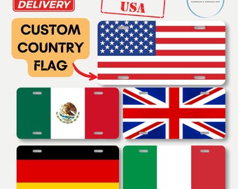 Custom Country Flag Aluminum License Plate, Flag Front Car Plate, Custom Car Accessory, Aluminum Car Tag, Gift for Dad, Car Lover Gift