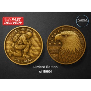 Independence Day Coin, 4th of July Collectible Coin, American Eagle and Flag Coin, Fourth of July Coin, All Gave Some, Veterans day coin