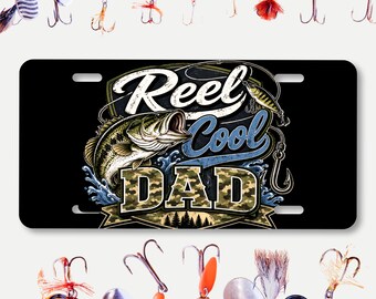 Reel Cool Dad Fishing License Plate, Custom Photo car decor accessory, Fathers Day Gift for Car Lover
