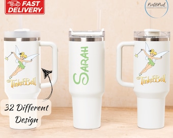 Gobelet fée clochette 40 oz, verre magique fée, verre fée clochette Disney Neverland personnalisé, verre isolé fée poussière de lutin avec nom