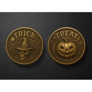 Trick or Treat Decision Coin, Halloween Collectible Flip Coin, Spooky Party Favor, Halloween Game Token, Trick or Treat Gift