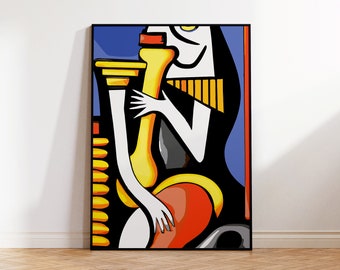 Art géométrique de style Picasso, impression féminine abstraite, affiche Verseau, femme Verseau, décoration art moderne, estampes surréalistes, cadeau pour Verseau