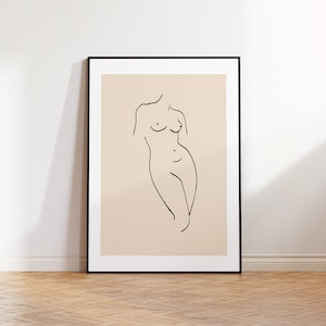 Woman Body Line Art, Set of 2, Beige Black Print, Digital Print, Minimalist Poster, Female Line Art, Neutral Wall Art, Female Body Print