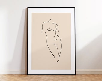 Woman Body Line Art, Set of 2, Beige Black Print, Digital Print, Minimalist Poster, Female Line Art, Neutral Wall Art, Female Body Print