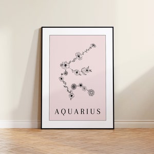Aquarius Flower Constellation/Star Sign Print/Zodiac Print/Astrology Poster/Astrology Gift/Astronomy Lover/Star Sign Art/Celestial Art
