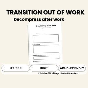 Transition Out of Work Printable | After Work Reset | Leave Work at Work | Decompress Routine | ADHD Friendly | Instant Download