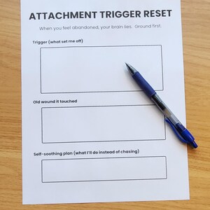 Arbeitsblatt zum Zurücksetzen von Anhangsauslösern, Werkzeug für ruhige Beziehungsangst, Dating-Gefühle Hilfe