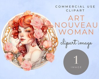 Jugendstil Schönheit Clipart | EINZELBILD | 1 transparente PNG-Datei | Lizenz für kommerzielle Nutzung, Aquarell