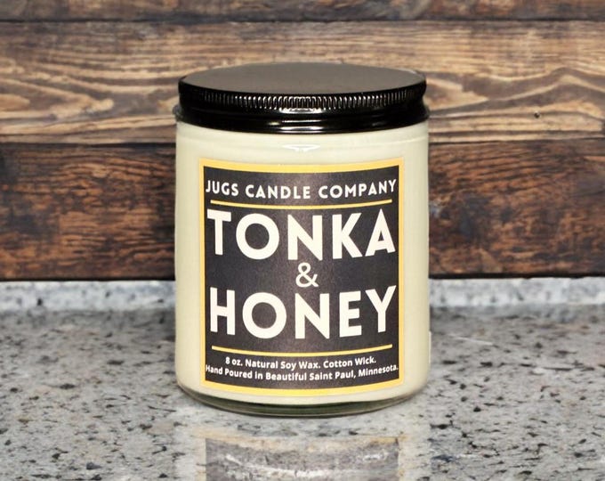 Featured listing image: Tonka & Honey Soy Candle – Natural Soy Wax Candle | Warm Sweet Scented Candle | Hand Poured | Cozy Home Fragrance | Aromatherapy