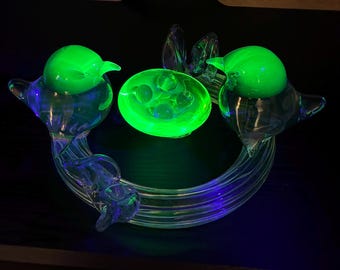 Vintage signerad Livio Seguso Uran Vaseline Murano Glas Fåglar på Gren