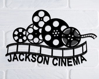 Home Cinema Metal Sign, Personalized Home Theater Metal Wall Art, Home Cinema Wall Decor, Movie Reel Sign, Movie Lover Gift