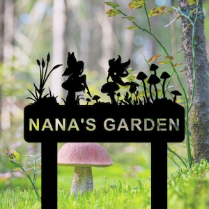 Fairy Metal Garden Sign with Stake, Custom Fairy Garden Sign for Flower Beds, Metal Yard Art, Gift for Gardener, Garden Decor