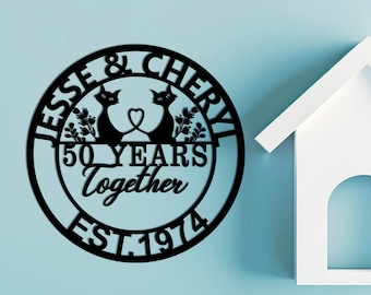 Custom 50th Anniversary Gift, Golden Anniversary, 50 Year Anniversary Sign, Wedding Anniversary Metal Wall Art, Cats Metal Sign