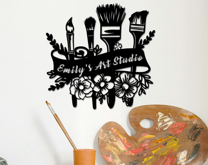 Personalized Art Studio Metal Sign, Artist Gift, Custom Name Wall Art