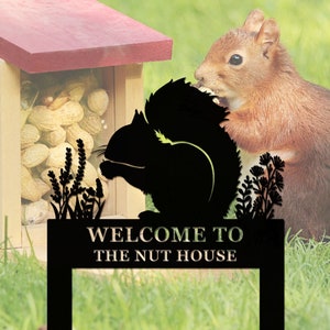 Squirrel Welcome Metal Sign, Squirrel Metal Stake, Squirrel Garden Sign, Personalized Squirrel Sign, Squirrel Memorial Sign