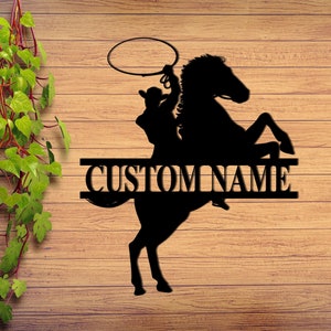 Custom Cowboy With Horse Wall Art, Personalized Western Cowboy Metal Sign, Rodeo Cowboy Name Sign, Horse Lover Gift, Cowboy Lover Gift