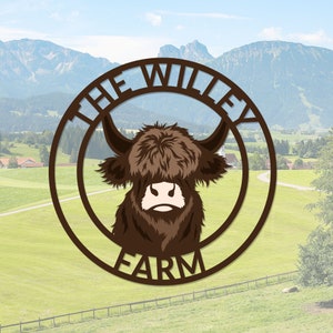 Personalized Highland Cow Metal Sign, Highland Cow Wall Art, Highland Cow Farm Welcome Sign, Highland Cow Farm Decor Highland Cow Wall Decor