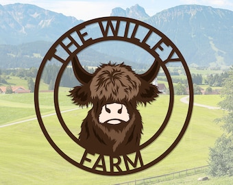 Personalized Highland Cow Metal Sign, Highland Cow Wall Art, Highland Cow Farm Welcome Sign, Highland Cow Farm Decor Highland Cow Wall Decor