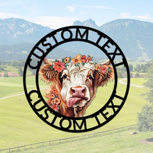 Personalized Highland Cow Metal Sign, Highland Cow Wall Art, Highland Cow Farm Welcome Sign, Highland Cow Farm Decor Highland Cow Wall Decor