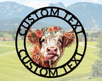 Personalized Highland Cow Metal Sign, Highland Cow Wall Art, Highland Cow Farm Welcome Sign, Highland Cow Farm Decor Highland Cow Wall Decor