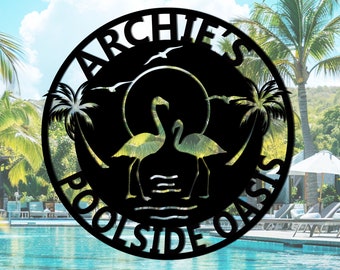 Couple Poolside Paradise - Personalized Custom Shaped Wood Sign