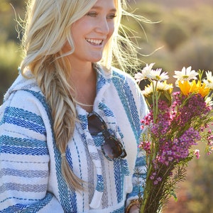 Blue and White Baja Hoodie Pullover