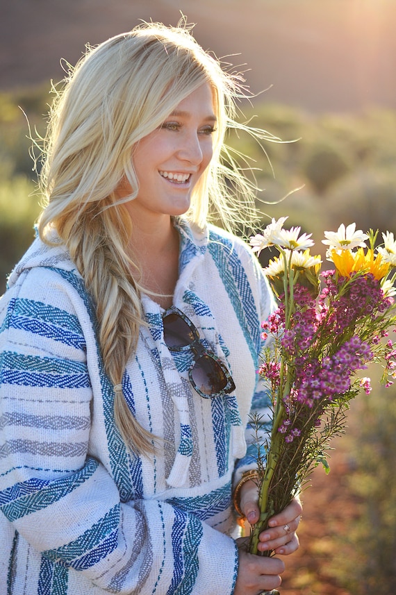 Blue and White Baja Hoodie Pullover