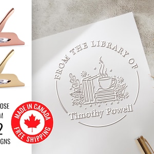 Embosseur de livres personnalisé/Tampon de livre personnalisé/Tampon de gaufrage de bibliothèque/De la bibliothèque de/Cadeaux pour les amateurs de livres/Expédié de l'Alberta