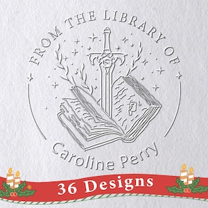 Embosseur de livres personnalisé/Tampon de livre personnalisé/Timbre de gaufrage de bibliothèque/De la bibliothèque de/Tampon auto-encreur/Cadeaux pour les amoureux des livres/Cadeaux de Noël