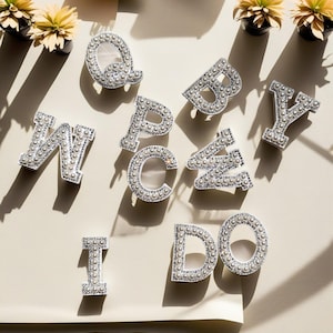 Parche de estampado en caliente personalizado con letra de perla blanca, parches con iniciales de perla, parches de alfabeto para planchar, letras para manualidades DIY, calcomanías de letras para tela.