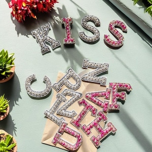 Parche de estampado en caliente personalizado con letra de perla blanca, parches con iniciales de perla, parches de alfabeto para planchar, letras para manualidades DIY, calcomanías de letras para tela.