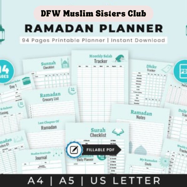 2024 Ramadan Printable Planner PDF Green Journal Tracker Muslim Daily Planner Quran iPad Planner Spiritual Template Ramadan Notebook Digital